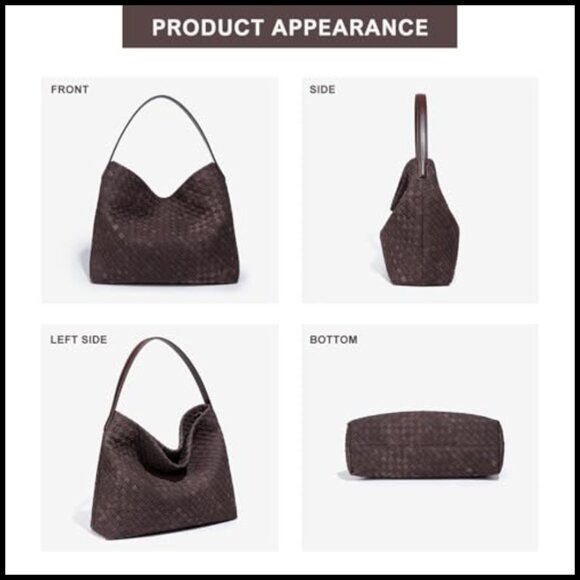 Slouchy Suede Hobo Bag Elegant Woven Tote Shoulder Bag for Work Travel - Picture 5 of 7